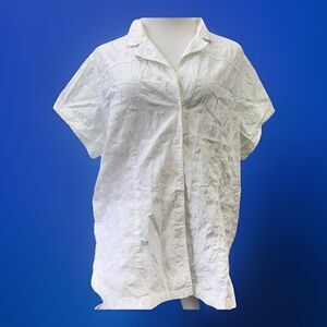 White Stag Plus Size 22W/24W White Eyelet Button Front Shirt 100% Cotton